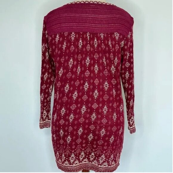 Lucky Brand Split Neck Boho Long Sleeve Knit Maroon Top Size Medium - Picture 2 of 5